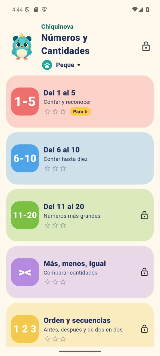 Pantalla de Chiquinova Números y Cantidades